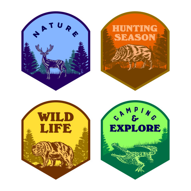 设置野生动物徽章鳄鱼熊鹿图片下载