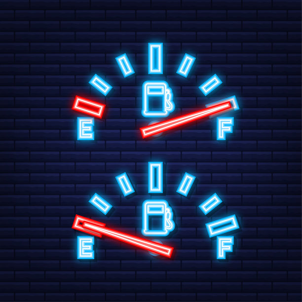 燃料指标。黑色背景插图设计，空能量。霓虹灯图标。矢量插图。图片下载