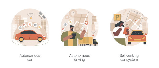 自动驾驶汽车抽象概念矢量插图。图片下载