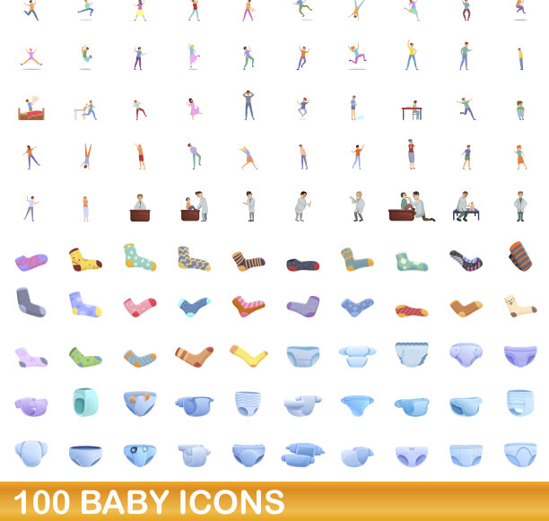 100个婴儿图标设定卡通风格图片下载