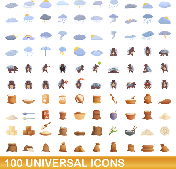 100个通用图标设定卡通风格图片下载