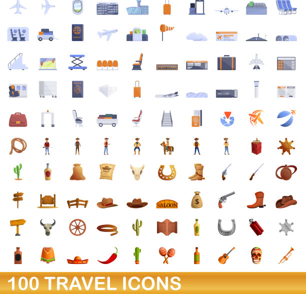 100个旅行图标设定卡通风格图片下载
