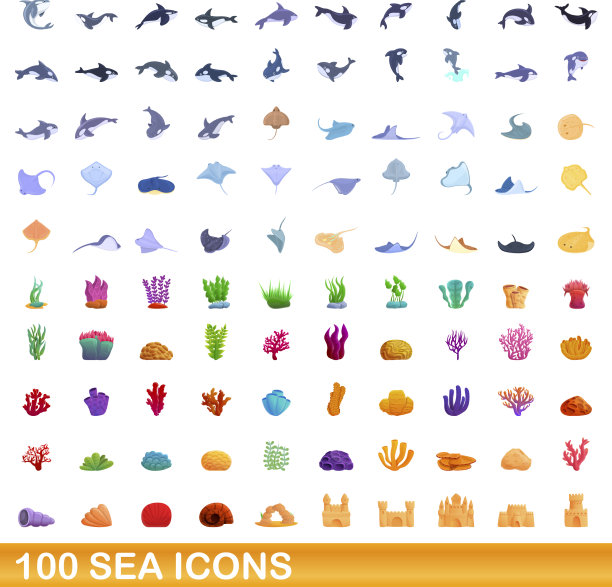 100个海洋图标设定卡通风格图片下载