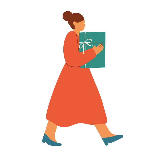 人携带礼物。矢量手绘人物在平面卡通风格。图片下载