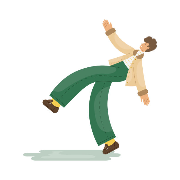 一个男人在人行道上的冰上滑倒的矢量插图。图片下载
