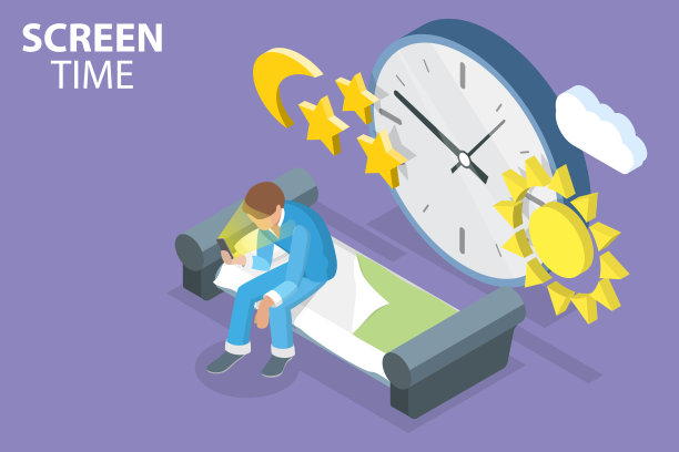 屏幕时间的三维等距平面矢量概念说明图片下载