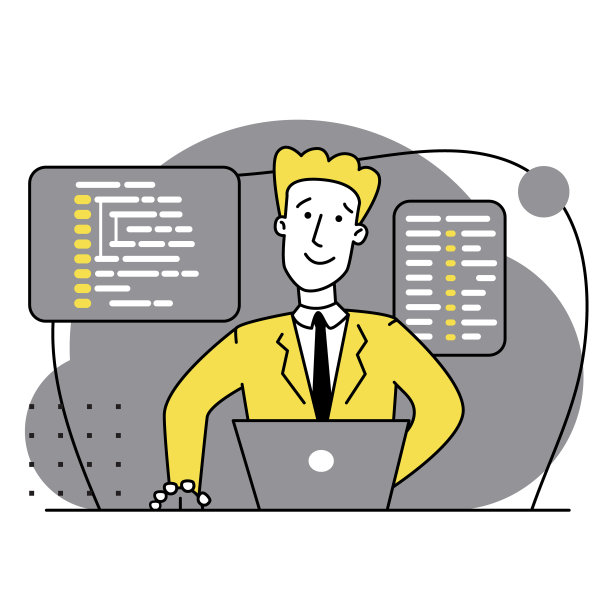 脚本编码、编程的概念。一种编程语言。在电脑上做网络开发的程序员。软件开发人员。程序员的工作场所。平的插图图片下载