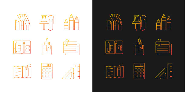 学校基本设备的渐变图标设置为黑暗和光明模式图片下载