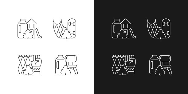 可持续性循环线性图标设置为黑暗和光明模式图片下载