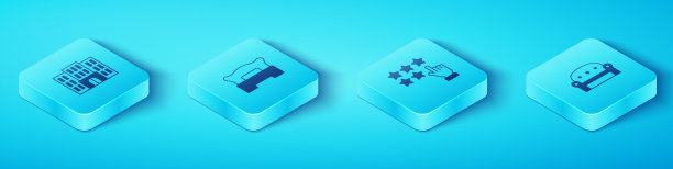 设置等距酒店建筑的卧室和沙发图片下载