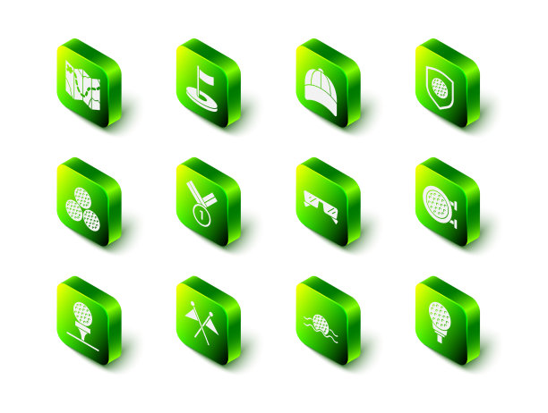 设置高尔夫球洞与旗帜棒球帽盾图片下载