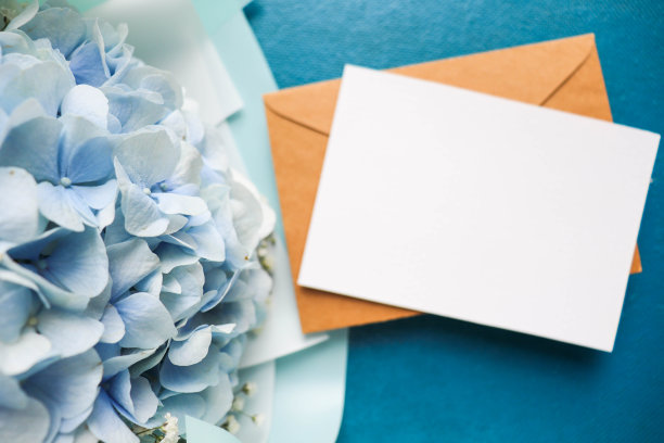 蓝色绣球花的花束和文字空间图片下载