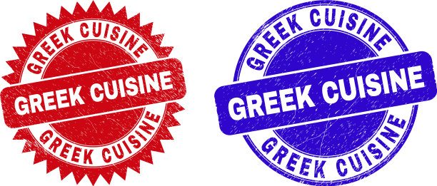 希腊菜肴圆形和玫瑰形印章用图片下载