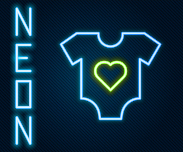 发光的霓虹灯线婴儿衣服图标孤立图片下载