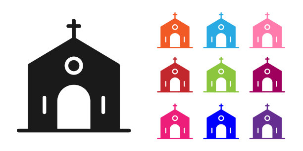 黑色教堂建筑的图标孤立在白色图片下载