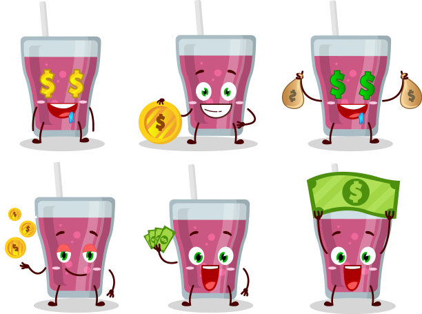 紫色果汁卡通人物与可爱的表情符号图片下载