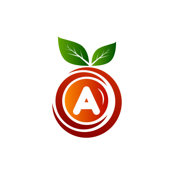 T字母水果标志与绿色叶子和梯度图片下载