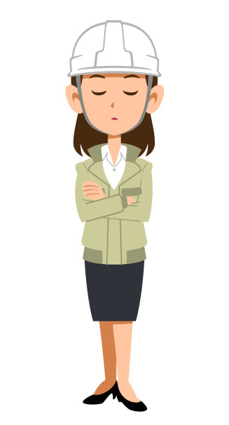 一个戴着头盔，穿着工作服，双臂交叉思考的女人图片下载