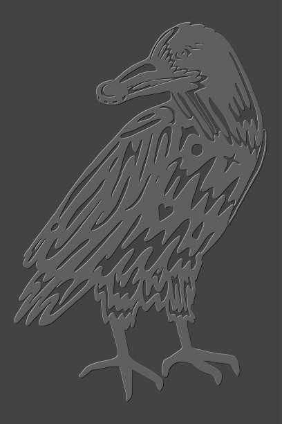 手绘乌鸦鸟在灰色的纸风格矢量插图图片下载