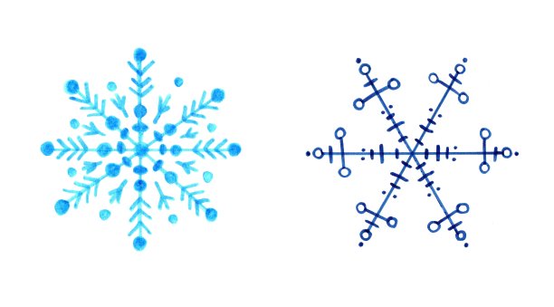 一套蓝色雪花在白色的背景。孤立，水彩手绘插图图片下载