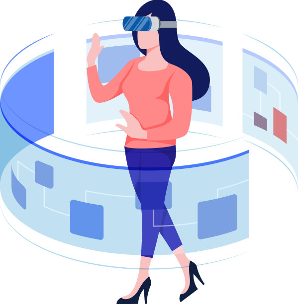 女员工使用虚拟现实工作图片下载