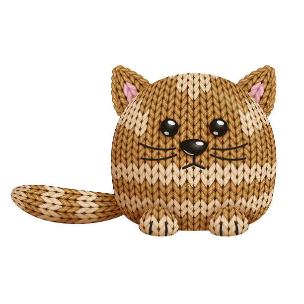 一个有趣的针织猫玩具在白色的背景图片下载