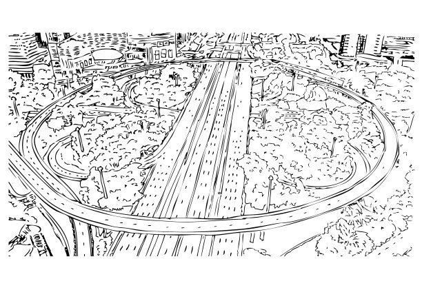 手绘草图印度尼西亚雅加达市中心图片下载