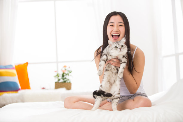 青年女人和猫图片下载