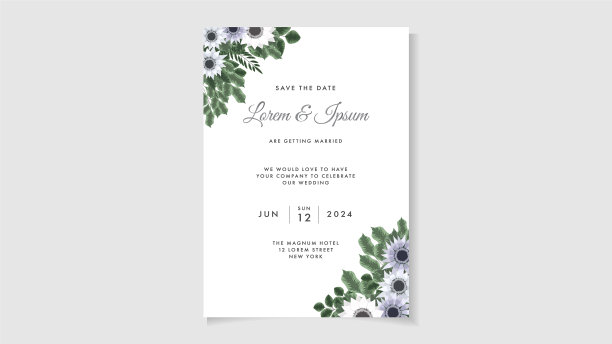 优雅的鲜花婚礼请柬集花图片下载