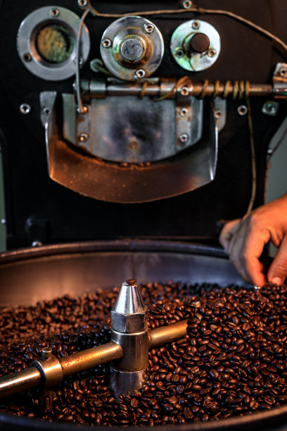 咖啡豆加工过程中，旋转机烘培罐选择性聚焦咖啡豆细节图片下载