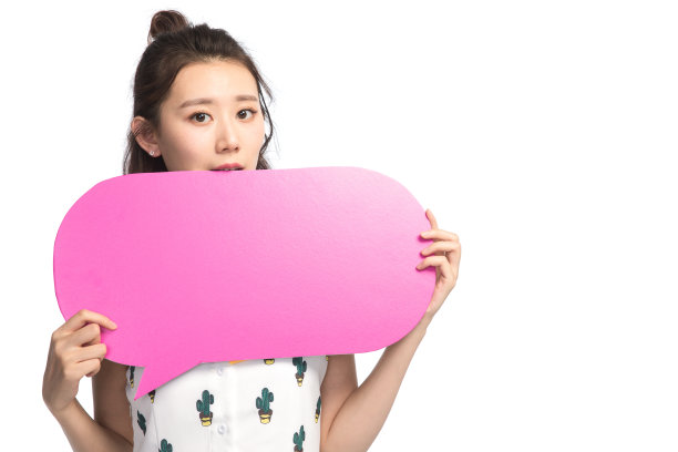 青年女人拿着对话框图片下载