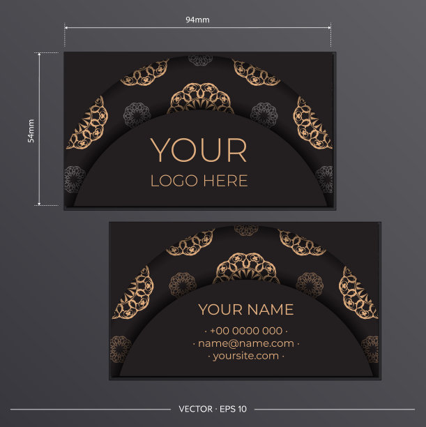 打印准备的黑色名片设计与图片下载