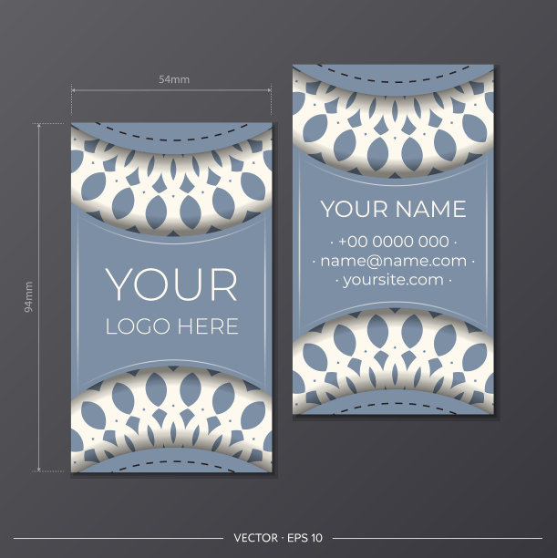 蓝色名片设计与复古装饰图片下载