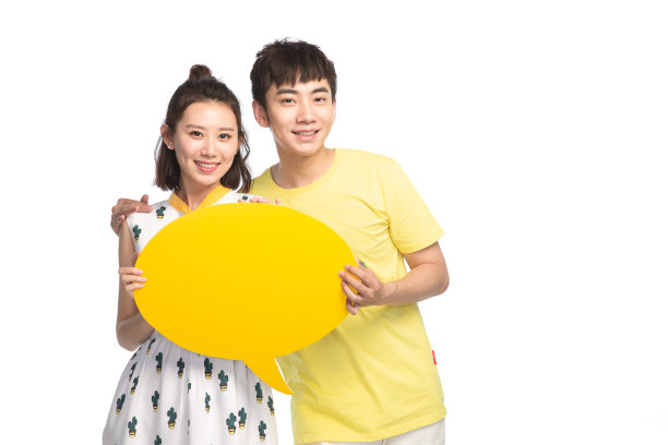 时尚青年男女拿着对话框图片下载