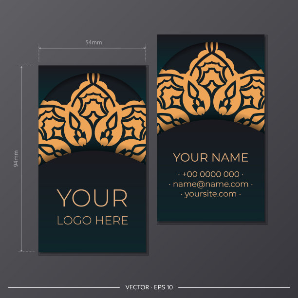 带有复古装饰印花的绿色名片图片下载