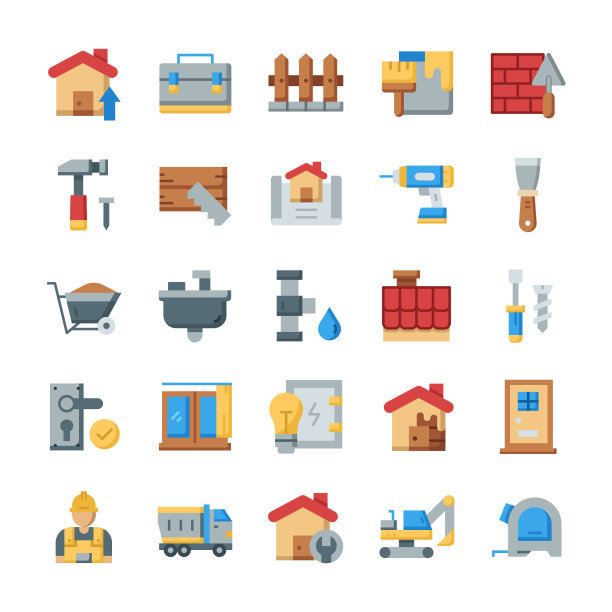 设置住宅和装修图标与平面风格图片下载