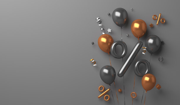 黑色星期五销售背景与百分比气球符号，复制空间文本，3D渲染插图图片下载