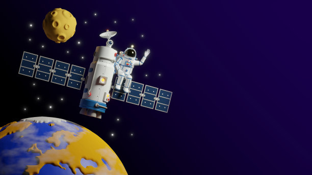 宇航员乘坐卫星空间站环绕地球飞行图片下载