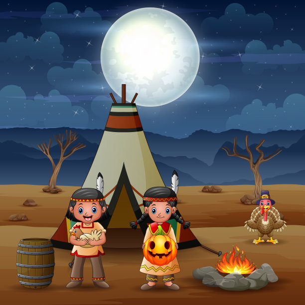 美国印第安儿童卡通圆锥形帐篷图片下载