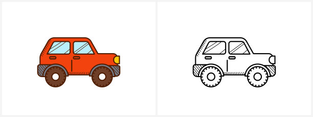 越野汽车着色页。四轮驱动汽车侧面视图图片下载
