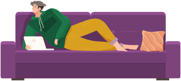 男人躺在沙发上拿着电脑，拿着笔记本电脑和信件上网，打字图片下载