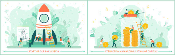 团队合作，吸引资本，积累资本。人们正在计划发射火箭图片下载