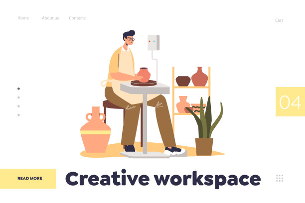 年轻的陶艺家在陶轮上制作陶土罐的创意工作空间概念图片下载