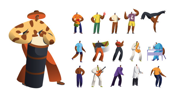 以传统服饰为背景的男性人物舞蹈，表演舞蹈和音乐表演，男人与旗帜，体育迷和医生图片下载