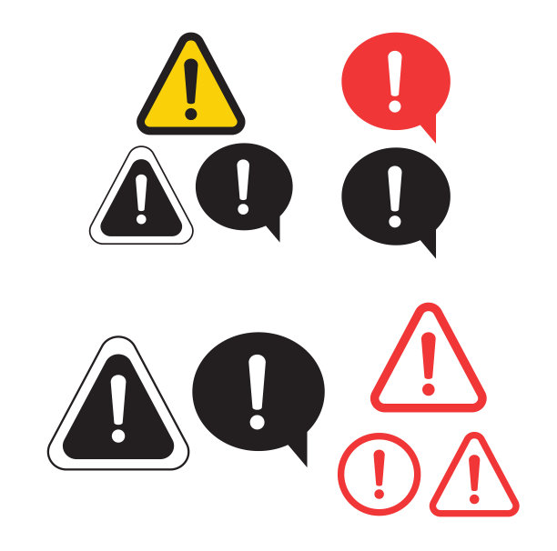 请注意徽章或横幅。危险信号的设计。谨慎错误图标图片下载