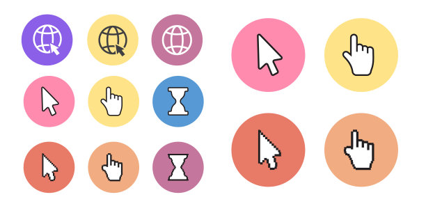 像素光标图标鼠标箭头。鼠标电脑光标。手箭头网页光标设置图片下载