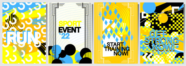 黑色，蓝色，黄色和白色的运动社交媒体横幅模板图片下载