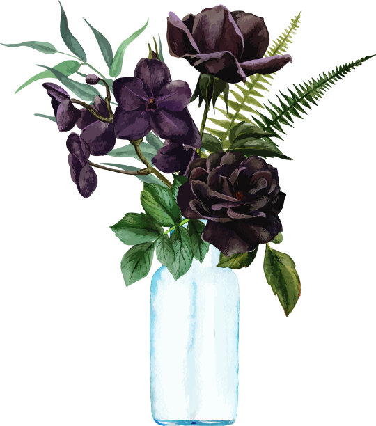 茂盛的花束在花瓶中手绘图片下载