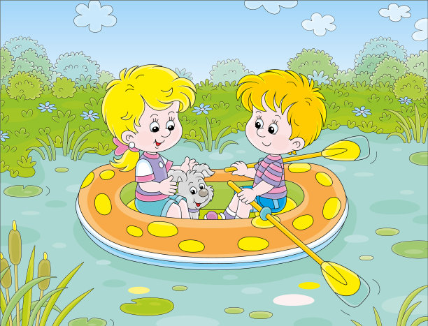 小孩子们骑着充气船图片下载