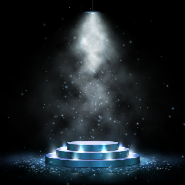 讲台与照明。颁奖典礼现场与黑暗的背景。矢量插图。空的基座。图片下载